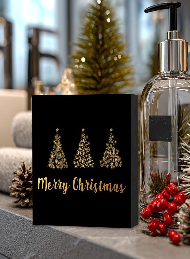 ANIANG Christmas Wooden Box Sign, Black and Gold Christmas Tree Winter Wood Block Box Sign Plaque for Office, Home, Bedroom Wall Shelf Decor - Image 4